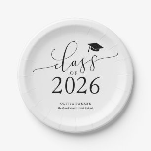 White Class of 2025 Graduation Party Paper Plate