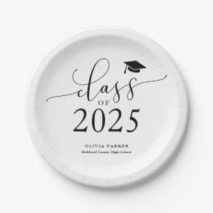 White Class of 2025 Graduation Party Paper Plate