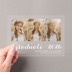 White Class of 2025 Photo Collage Graduation Acrylic Invitations