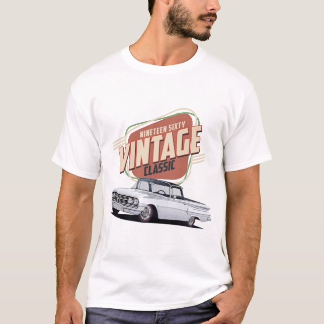 White Classic American Car T-Shirt (Front)
