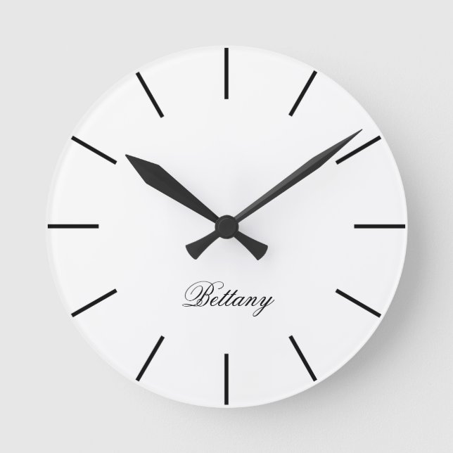 White Classic & Elegant Script Name Round Clock (Front)