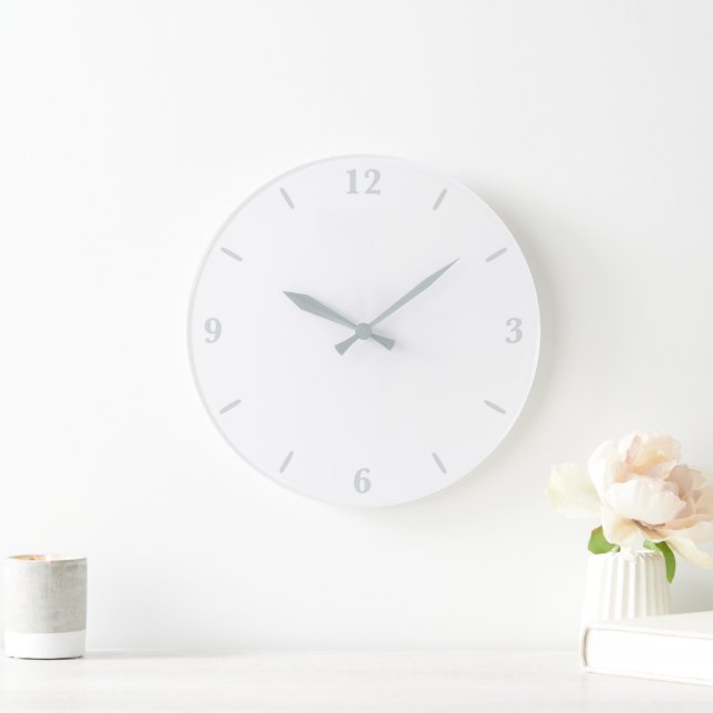 White Classic Plain And Simple Solid Colour Large Clock (Home)