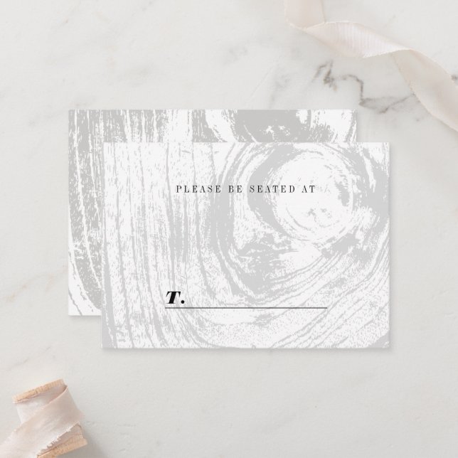 White Classic Rustic Woodgrain Chic Winter Wedding Place Card (Front/Back In Situ)