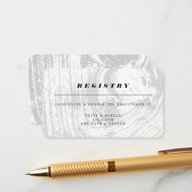 White Classic Rustic Woodgrain Wedding Registry Enclosure Card (Front/Back In Situ)