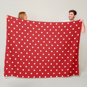 White Classy Polka Dots Pattern On Festive Red  Fleece Blanket