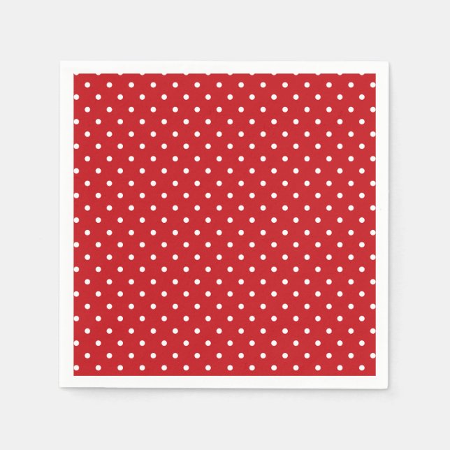 White Classy Polka Dots Pattern On Festive Red  Napkin (Front)