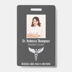 White Clean Detailed Caduceus Medical Photo ID Badge