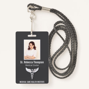 White Clean Detailed Caduceus Medical Photo ID ID Badge