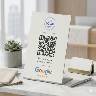 White Clean Google Review QR Code Logo Pedestal Sign