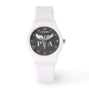 White Clean Medical Caduceus Physician Assistant Watch