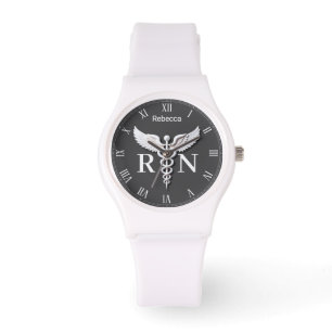 White Clean Medical Caduceus Registered Nurse RN Watch