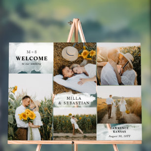 White Clean Modern Initials & 5 Photos Welcome Acrylic Sign