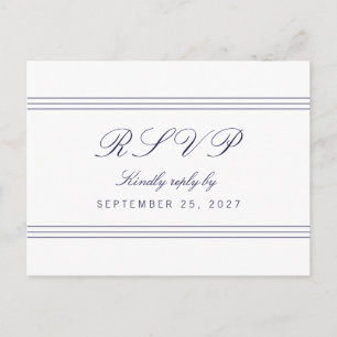 White Clean Navy Blue Lines Response RSVP Postcard