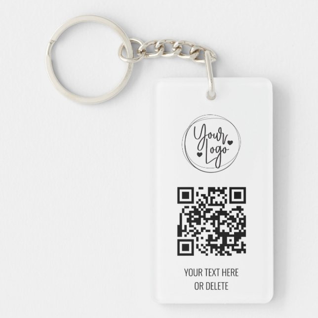 White Clean Simple QR Code Logo Business Keychain (Front)