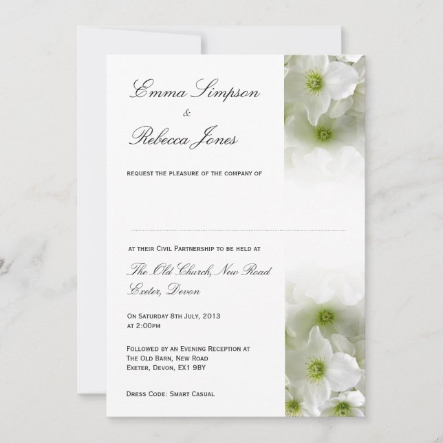 White Clematis - Civil Partnership Invitation (Front)