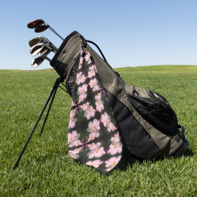 White Clematis Flower Pair Abstract Floral Pattern Golf Towel (Green)
