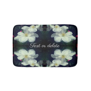 White Clematis Flower Pair Abstract Personalised Bath Mat