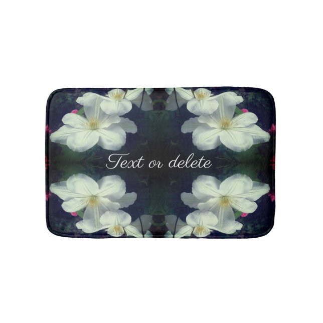 White Clematis Flower Pair Abstract Personalised Bath Mat (Front)
