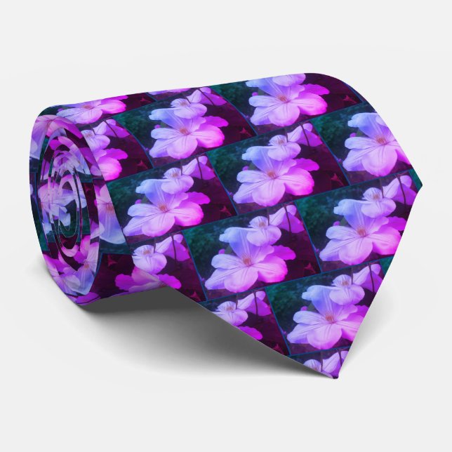 White Clematis Flower Pair Colour Tint Tie (Rolled)
