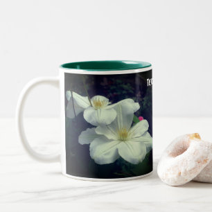 White Clematis Flower Pair Personalised Two-Tone Coffee Mug