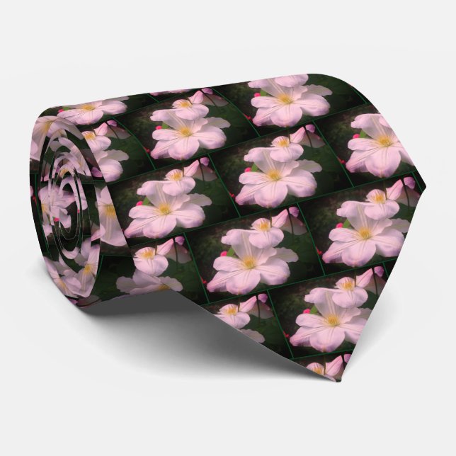 White Clematis Flower Pair  Tie (Rolled)