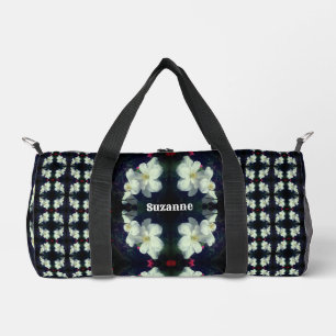 White Clematis Flowers Pattern Personalised Duffle Bag