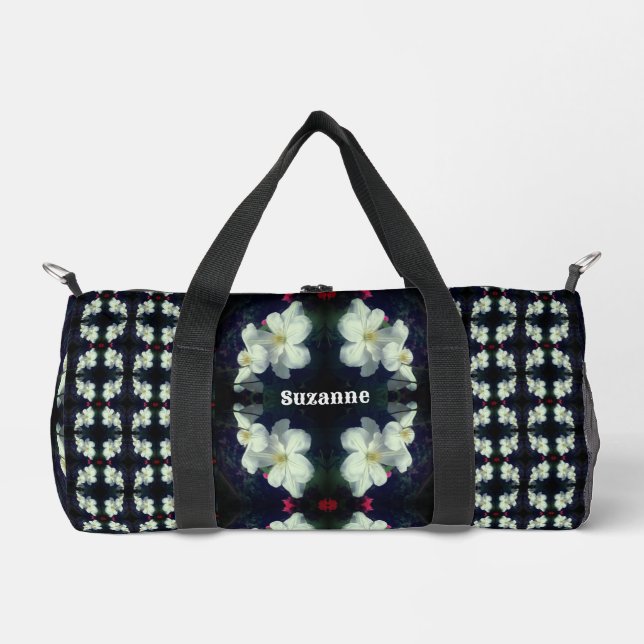 White Clematis Flowers Pattern Personalised Duffle Bag (Front)