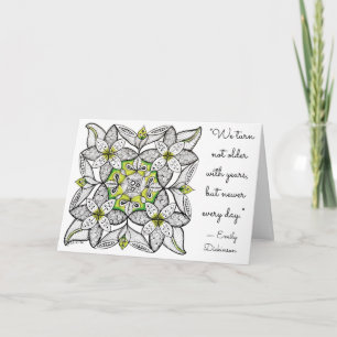White Clematis Hand-Drawn Doodle & Quote Birthday Card