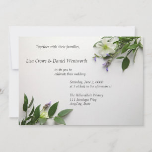 White clematis, leaves and lavender invitation