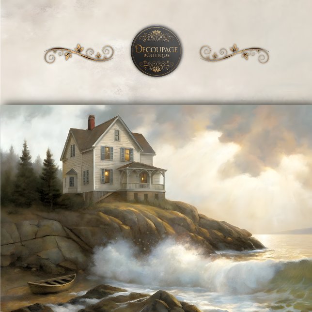 White Cliffside House At Sea Decoupage Tissue Paper (White Cliffside House at Sea Decoupage Tissue Paper)
