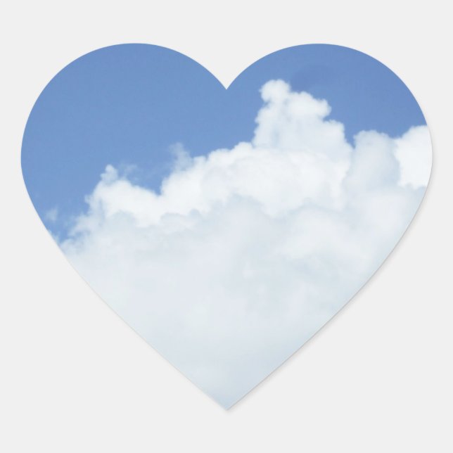 White Cloud Shape in Blue Sky Heart Sticker (Front)