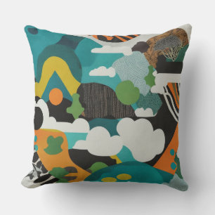 White clouds abstract geometric rainbow colours 3 cushion