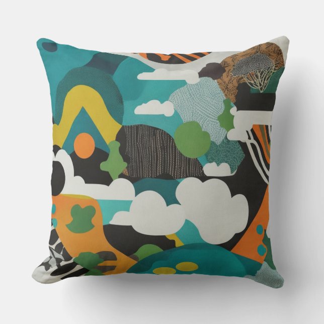 White clouds abstract geometric rainbow colours 3 cushion (Front)