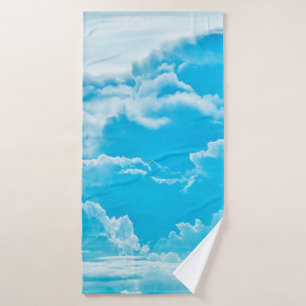 white clouds and bright blue sky background,  pano bath towel