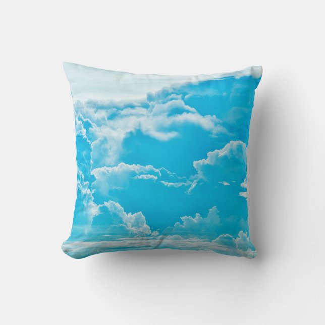 white clouds and bright blue sky background,panora cushion (Front)