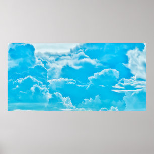 white clouds and bright blue sky background,panora poster