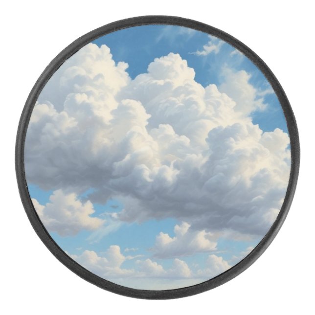 White Clouds and Clear Blue Sky Hockey Puck (Front)