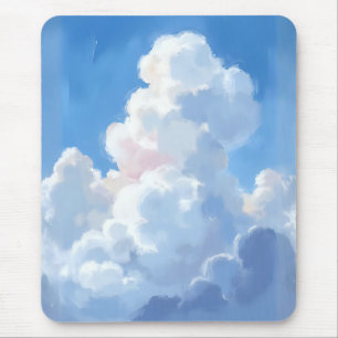 White Clouds Beautiful Blue Sky Watercolor Mouse Mat