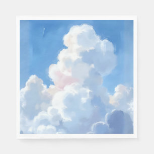 White Clouds Beautiful Blue Sky Watercolor Napkin