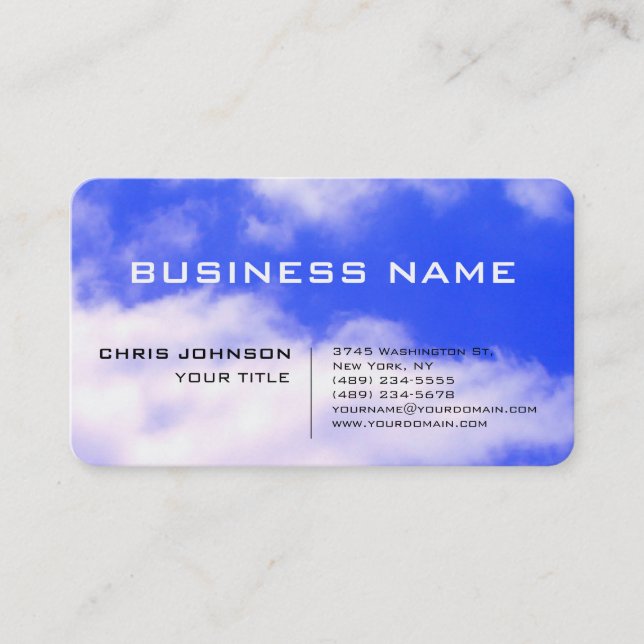 White Clouds Blue Sky Nature Photography Modern Business Card (Front)
