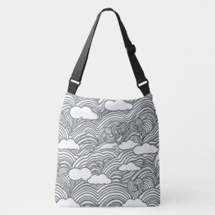 White Clouds Doodle Abstract  Crossbody Bag