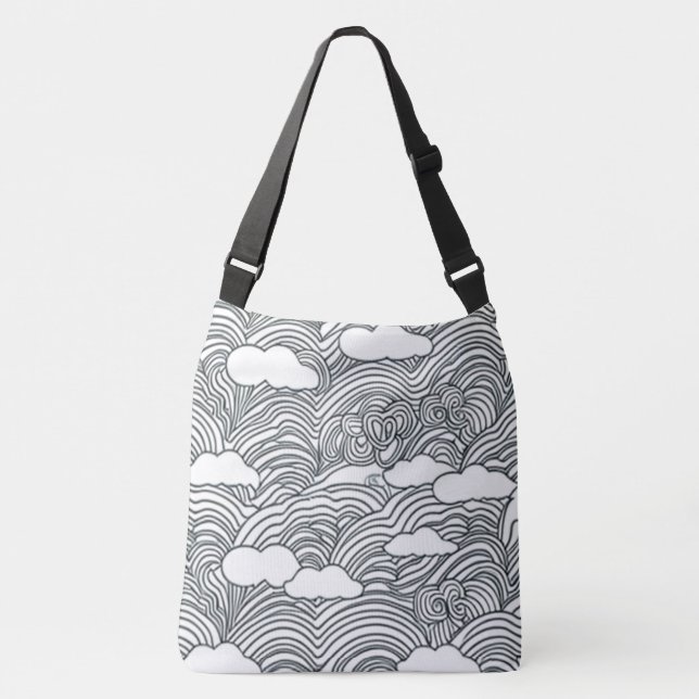 White Clouds Doodle Abstract  Crossbody Bag (Front)