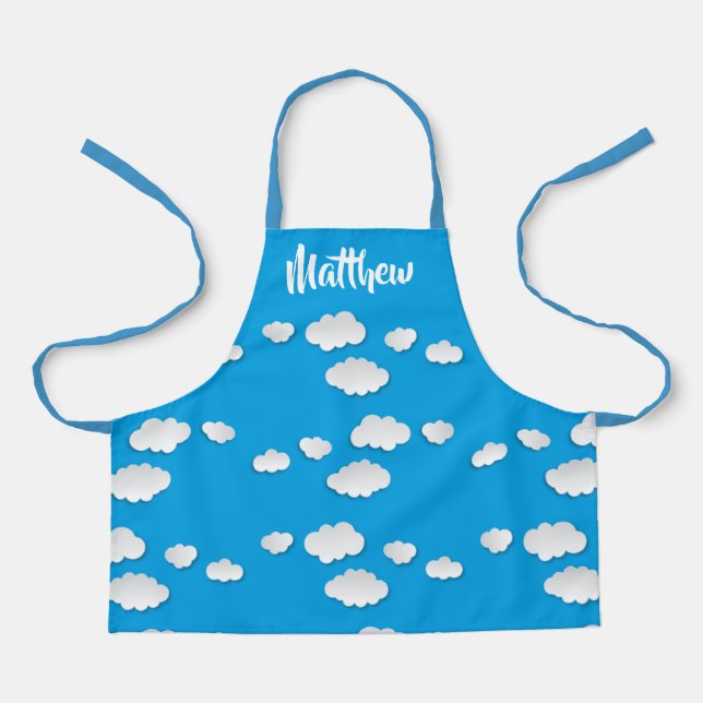 White clouds on blue apron (Front)