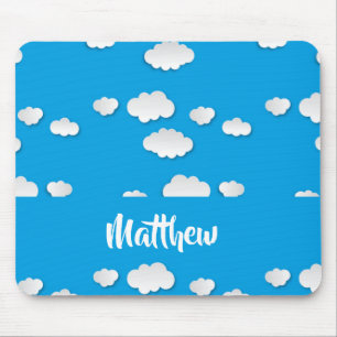 White clouds on blue mouse mat