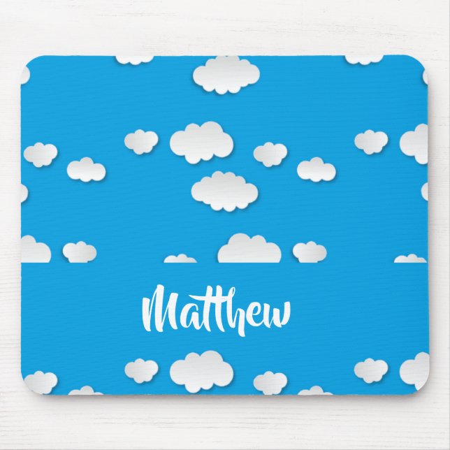 White clouds on blue mouse mat (Front)