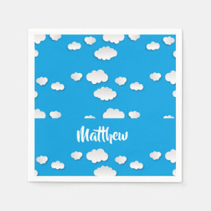 White clouds on blue napkin