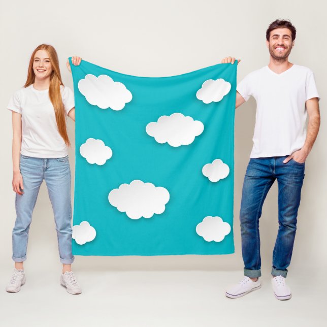 White Clouds on Blue Sky Fleece Blanket – Cosy  (In Situ)