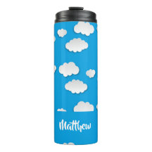 White clouds on blue thermal tumbler