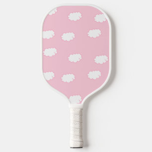 White clouds on pink pickleball paddle