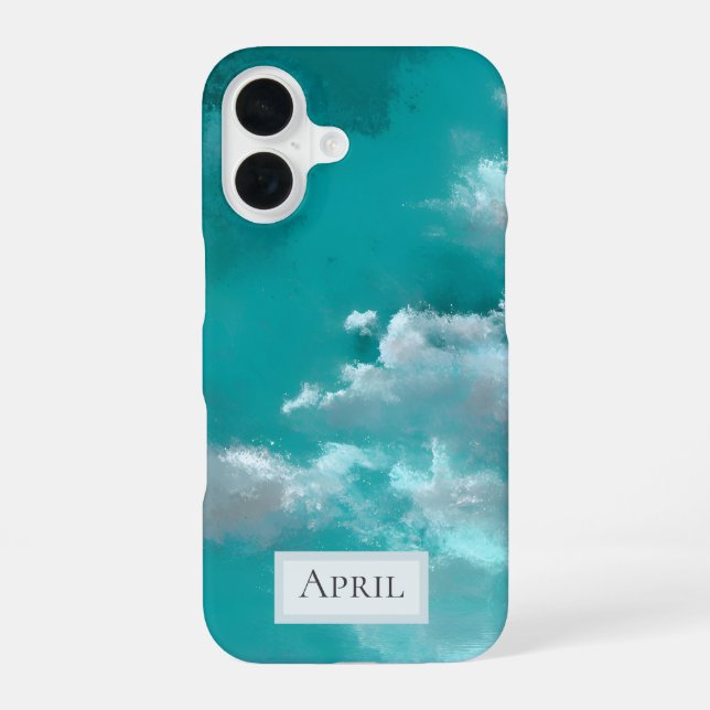 White Clouds on Turquoise iPhone 16 Case (Back)